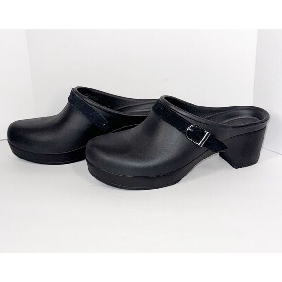 Crocs Dual Comfort Sarah Chunky Heel Mule Clog Black Strap Buckle SlipOn Women 8 - Picture 14 of 15